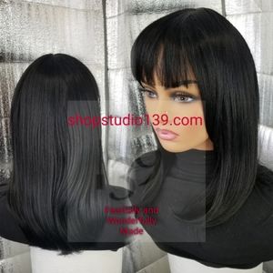 Sexy human hair black bang wig